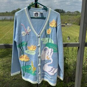 Vintage StoryBook Knits spring Sweater - missing one button - medium